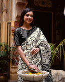 Off White Khadi Abstract Printed Saree
