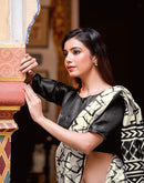Off White Khadi Abstract Printed Saree