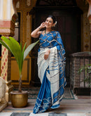 Blue Khadi Abstract Printed Saree
