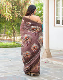 Mauve Linen Floral Printed Saree