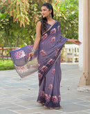 Dusty Purple Linen Floral Printed Saree