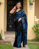 Black Khadi Floral Printed Saree