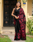 Black Khadi Floral Printed Saree