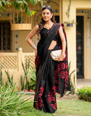 Black Khadi Floral Printed Saree