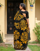 Black Khadi Floral Printed Saree