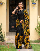 Black Khadi Floral Printed Saree