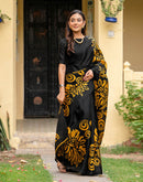 Black Khadi Floral Printed Saree