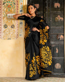 Black Khadi Floral Printed Saree
