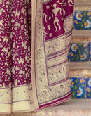 Dark Magenta Khadi Warli Printed Saree