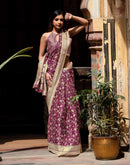 Dark Magenta Khadi Warli Printed Saree