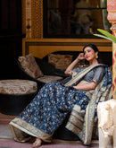 Navy Blue Khadi Warli Printed Saree