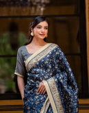 Navy Blue Khadi Warli Printed Saree
