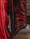 Red Khadi Abstract Printed Saree