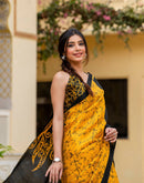 Yellow Khadi Abstract Printed Saree