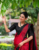 Red Khadi Printed Saree