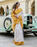 White Khadi Printed Saree