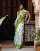 White Khadi Printed Saree