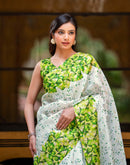 White Khadi Printed Saree