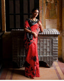 Red Khadi Printed Saree