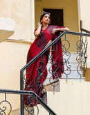 Red Khadi Printed Saree