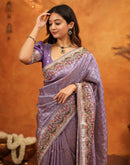 Light Purple Silk Woven Embroidery Stone Work Banarasi Saree