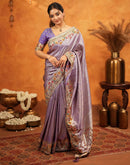 Dark Mauve Silk Woven Embroidery Stone Work Banarasi Saree