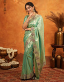 Mint Green Silk Woven Embroidery Stone Work Banarasi Saree