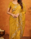 Mustard Shimmer Silk Stone Work Embroidery Saree