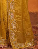 Mustard Shimmer Silk Stone Work Embroidery Saree