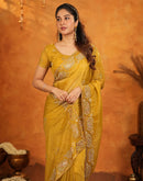 Mustard Shimmer Silk Stone Work Embroidery Saree