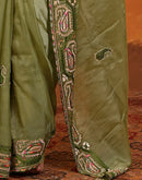 Pista Green Shimmer Silk Stone Work Embroidery Saree