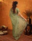 Pista Green Shimmer Silk Stone Work Embroidery Saree