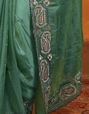 Teal Green Shimmer Silk Stone Work Embroidery Saree
