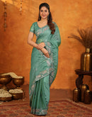 Teal Green Shimmer Silk Stone Work Embroidery Saree