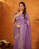 Purple Shimmer Silk Stone Work Embroidery Saree