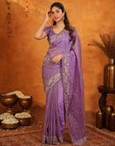 Purple Shimmer Silk Stone Work Embroidery Saree