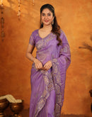 Purple Shimmer Silk Stone Work Embroidery Saree