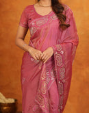Coral Pink Shimmer Silk Stone Work Embroidery Saree