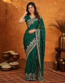 Green Tissue Silk Stone Work Embroidery Saree
