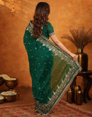 Green Tissue Silk Stone Work Embroidery Saree