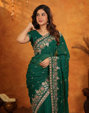 Green Tissue Silk Stone Work Embroidery Saree