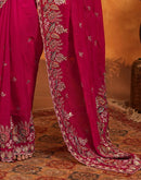 Red Tissue Silk Stone Work Embroidery Saree