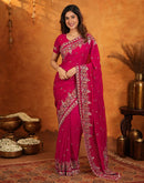 Red Tissue Silk Stone Work Embroidery Saree