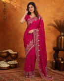Red Tissue Silk Stone Work Embroidery Saree