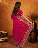 Red Tissue Silk Stone Work Embroidery Saree