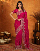 Red Tissue Silk Stone Work Embroidery Saree