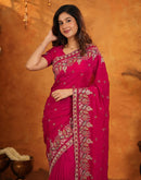 Red Tissue Silk Stone Work Embroidery Saree