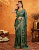 Green Vichitra Silk Stone Work Embroidery Saree