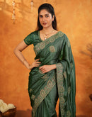 Green Vichitra Silk Stone Work Embroidery Saree
