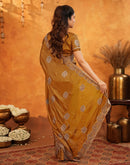 Dark Mustard Vichitra Silk Stone Work Embroidery Saree